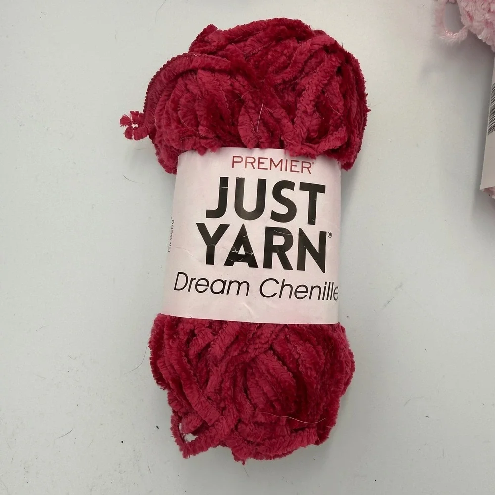 Lot of Premier Just Yarn Dream Chenille Yarn Bundle Red Pink Black Super Bulky